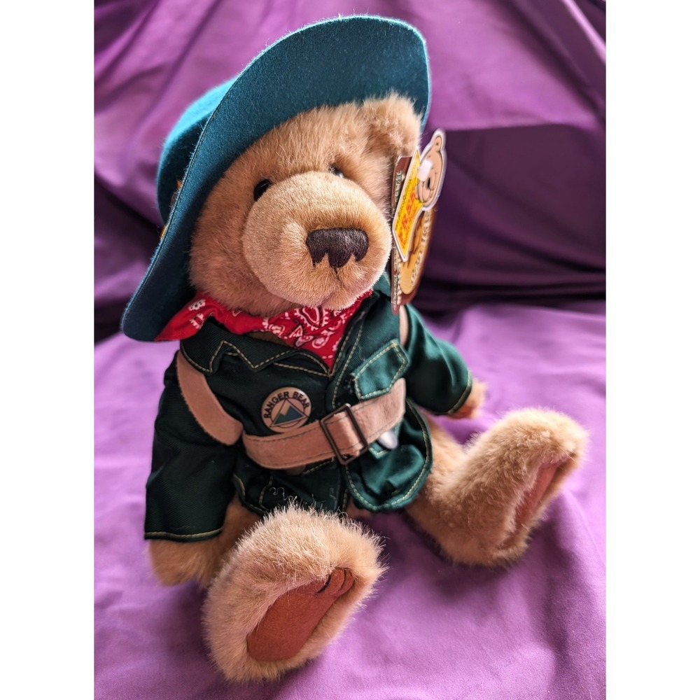Talking Brass Button Bears Ranger Gus Forest  Friends Jointed Teddy Bear 12" NWT